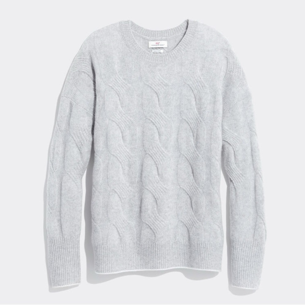 NWT Vineyard Vines {Navy} Seaspun Cashmere Cable-Knit Crewneck Sweater - Picture 4 of 7